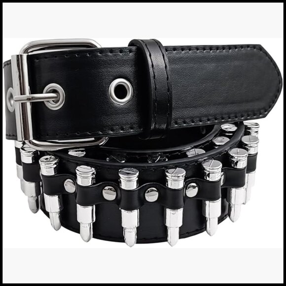 Studded Belt with Bullet Rivets, PU Leather, Adjustable Goth Style